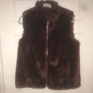 Burgundy Jcrew faux fur vest